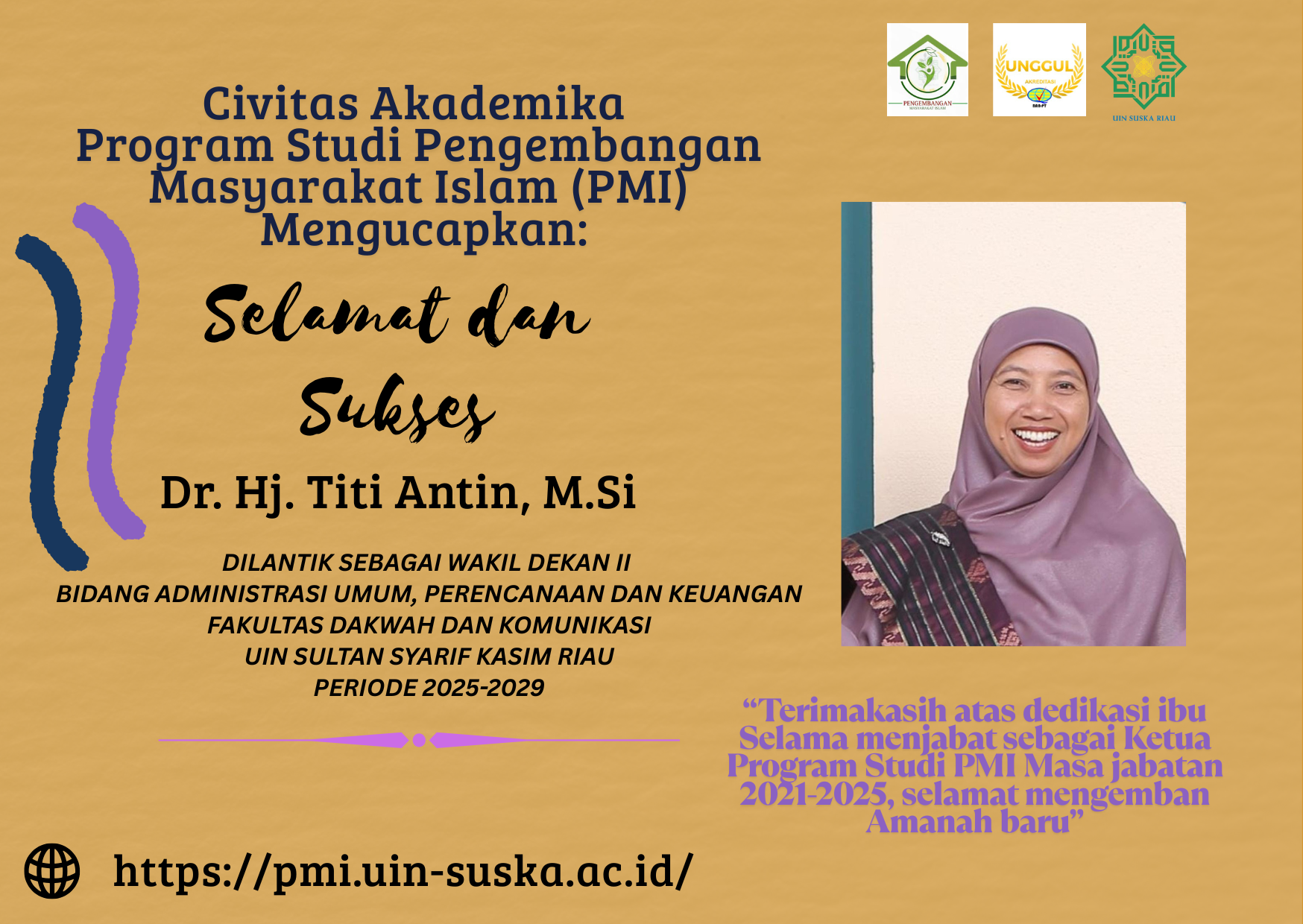 Pengabdian Tanpa Henti: Dr. Hj. Titi Antin, M.Si Ka. Prodi PMI Resmi Jabat Wakil Dekan II Fakultas Dakwah dan Komunikasi