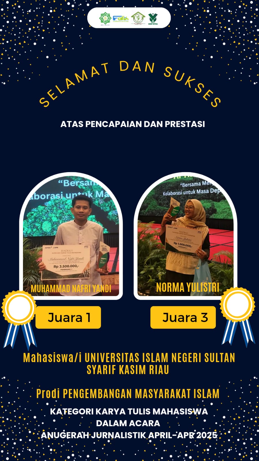 Mahasiswa Prodi PMI Raih Juara dalam Anugerah Jurnalistik Oleh PT Riau Andalan Pulp and Paper (RAPP)