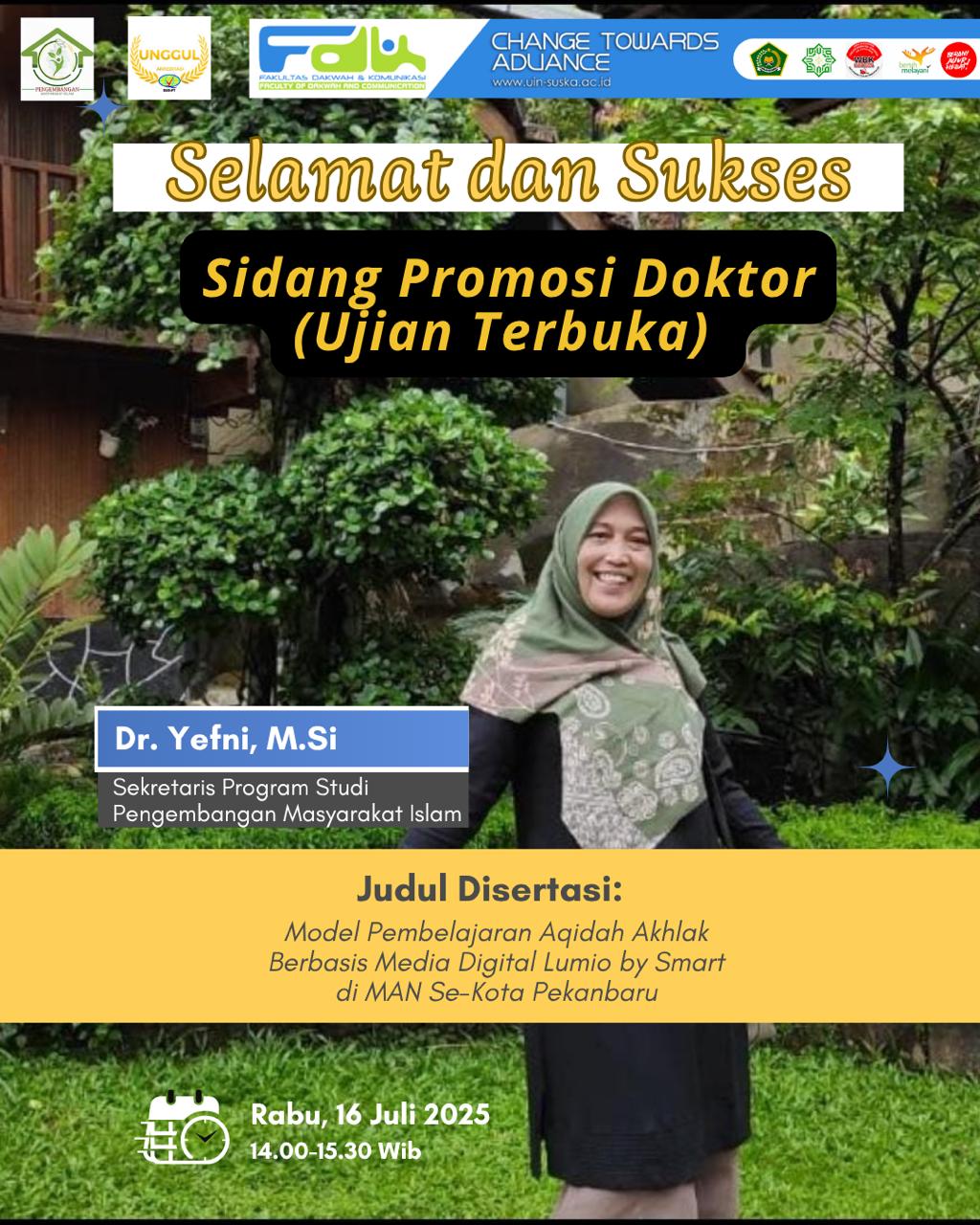 Sekretaris Prodi PMI Raih Gelar Doktor: Bahas Model Pembelajaran Aqidah Akhlak Berbasis Media Digital